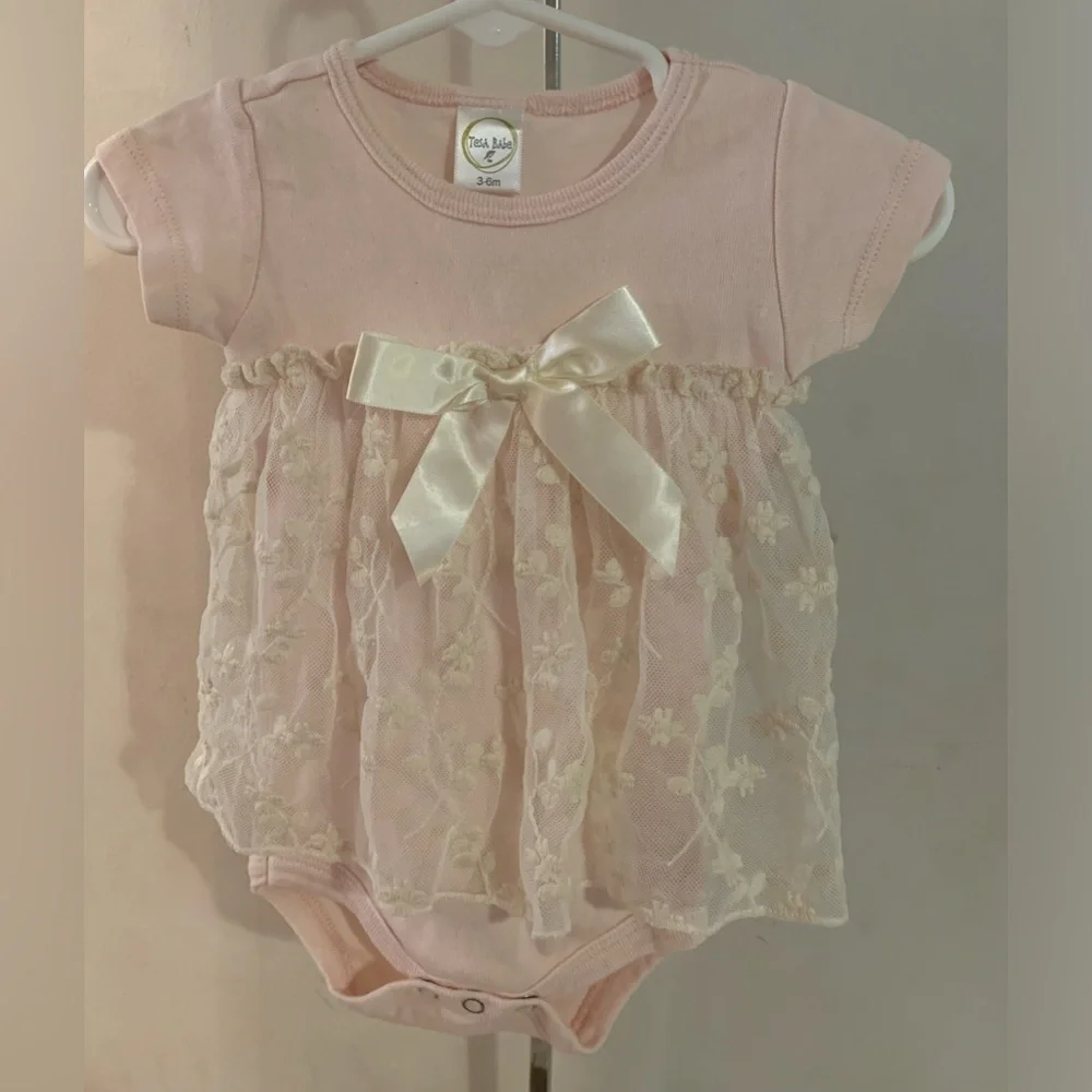Tess Babe Pink and Lace Onesie Size 3-6 months